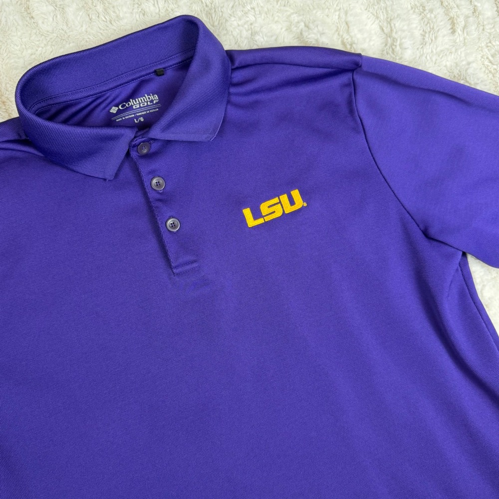 Columbia Golf LSU Tigers Polo Shirt Mens Large Purple Omni-Wick Short Sleeve
